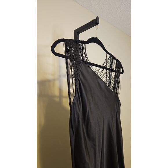 Max Mara Elegant Black Fringe-String One-Shoulder Dress Women’s 4 NWT - Picture 3 of 12